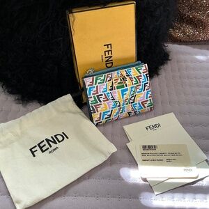 Fendi Vertigo Baguette Multicolor Leather Compact Trifold Wallet